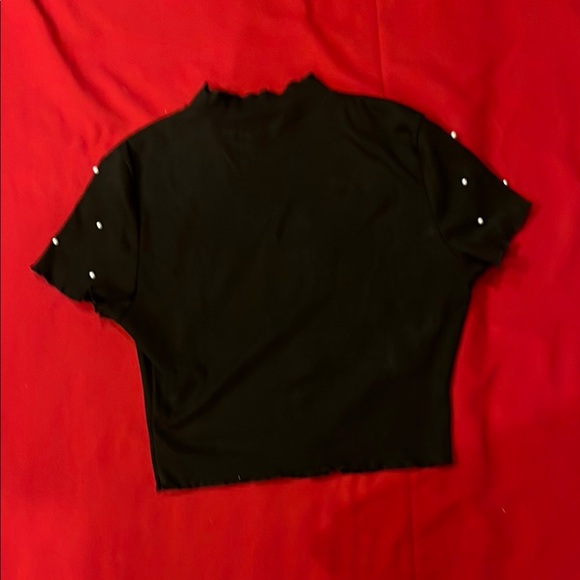 SHEIN Black Embellished Crop Top with Mandarin Collar and pearls - Picture 2 of 2